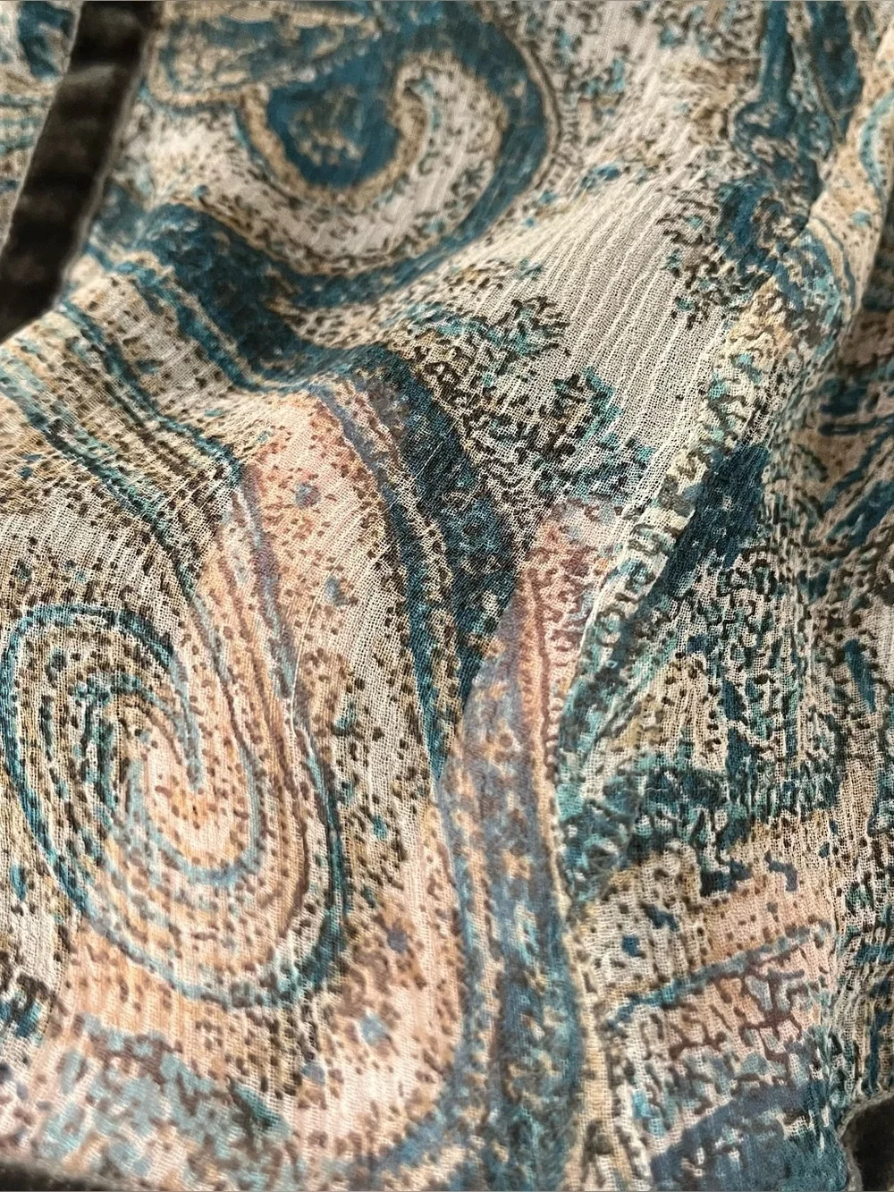 Y2K Silk Blouse Paisley Fairy Bell Sleeves Flowy Dainty Boho Velvet Detail - Picture 7 of 10